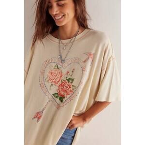NWT Free People Love Rose Oversize Graphic T-Shirt Sz Medium